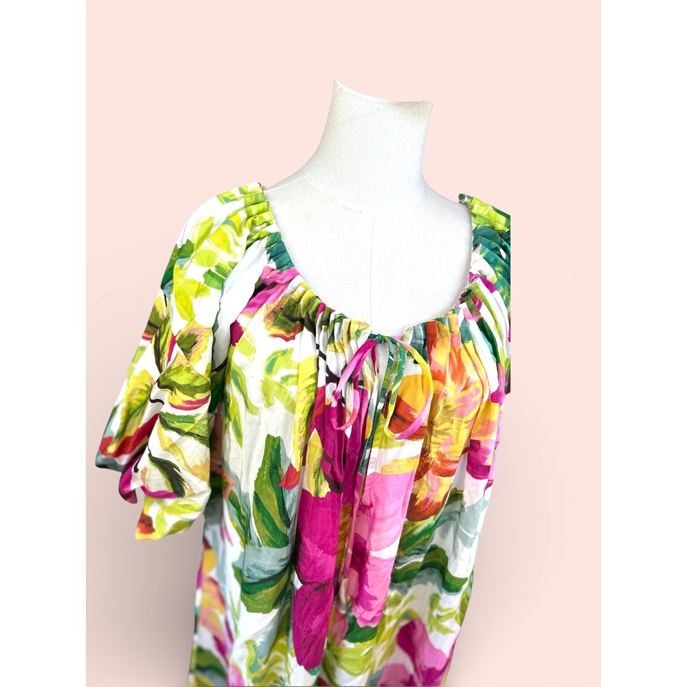 Farm Rio NWT SZ XS Off White Painted Flowers Maxi Dress Off Shoulder Puff Sleeve - Picture 8 of 16